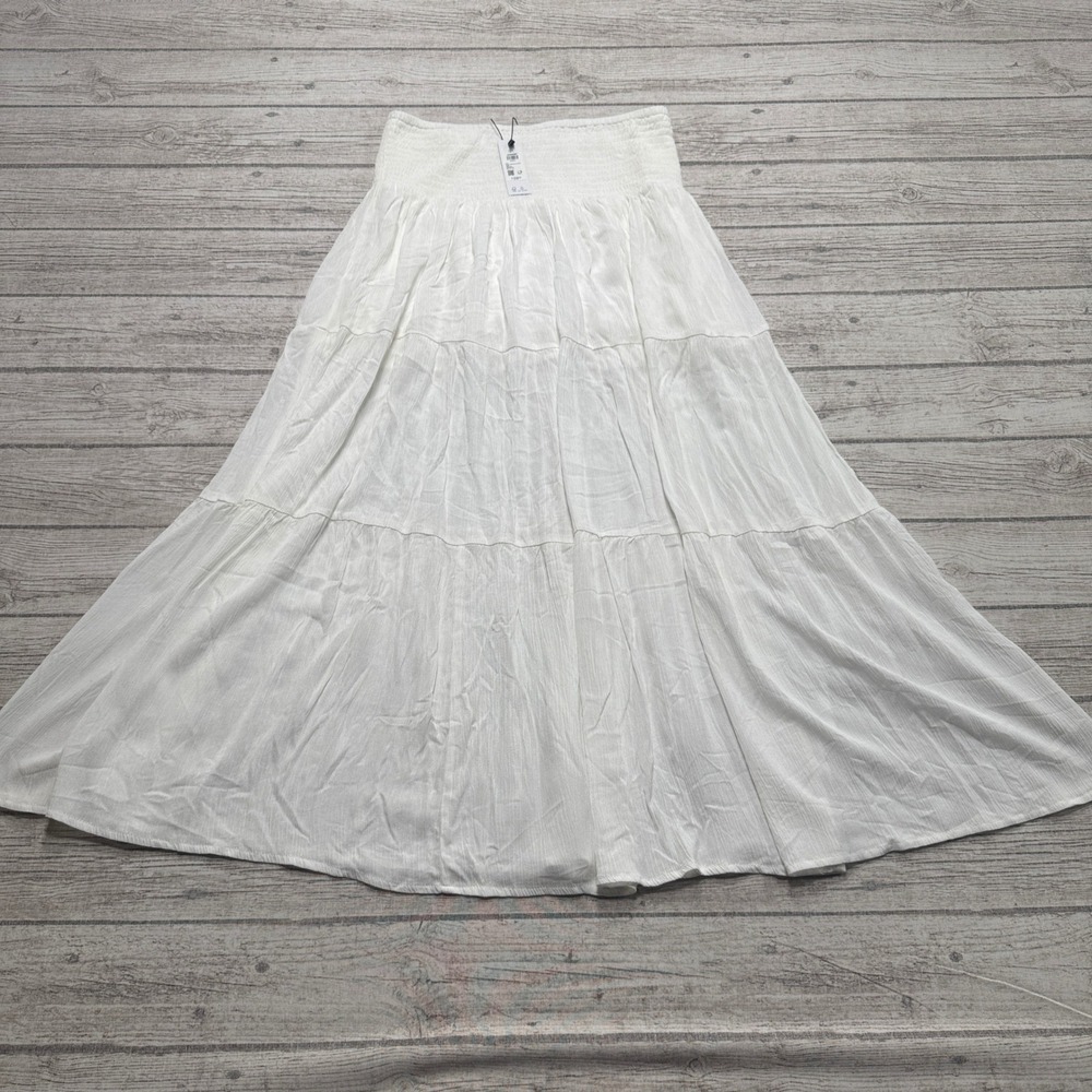 NEW Garage Maxi Skirt Women's Large White Tiered Eliana Smocked Peasant Summer